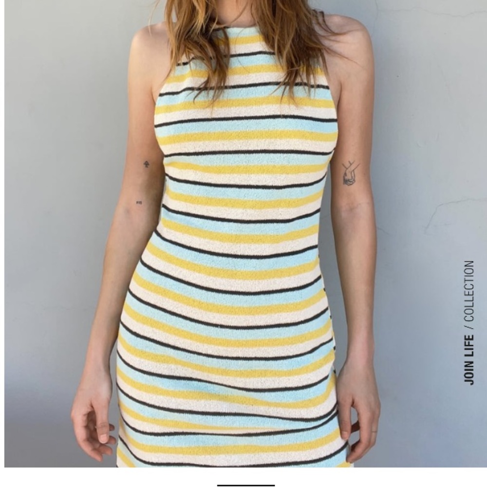 Zara rustic halter neck striped mini dress